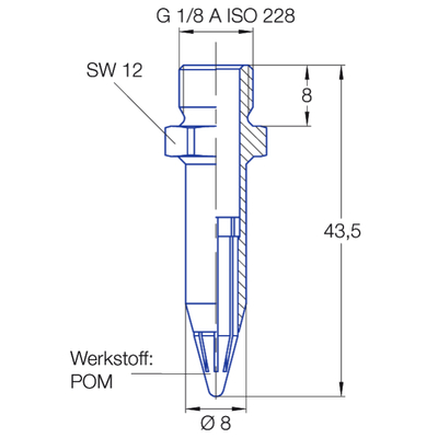 Mehrkanal-Mini-Rundstrahldüse ø 8 mm aus Ms/POM, G1/8a