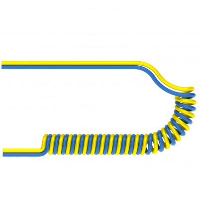 Duo- Spiralschlauch aus PU (Polyurethan), Farbe blau/gelb, G1/4a, DN6,5, Arbeitslänge 3 m
