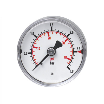 Edelstahl-Manometer, Chemieausführung, Ø 63 mm, 0 bis 10 bar, G1/4a hinten, Genauigkeitsklasse 1,6, Anschluss aus Edelstahl, Edelstahlgehäuse, Kunststoffscheibe