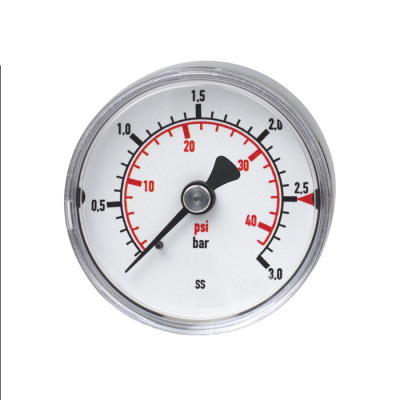 Edelstahl-Manometer, Chemieausführung, Ø 63 mm, -1 bis 0 bar, G1/4a hinten, Genauigkeitsklasse 1,6, Anschluss aus Edelstahl, Edelstahlgehäuse, Kunststoffscheibe