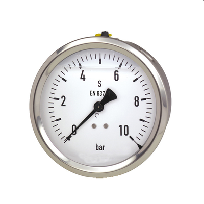Edelstahl-Manometer mit Glyzerinfüllung, Chemieausführung, Ø 63 mm, 0 bis 4 bar, G1/4a hinten, Genauigkeitsklasse 1,6, Anschluss aus Edelstahl, Edelstahlgehäuse, Kunststoffscheibe