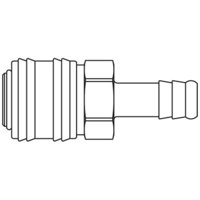 Schnellverschlußkupplung aus Edelstahl 1.4305, einseitig absperrend, FKM, mit Schlauchtülle 6 mm, NW7,2, max. 35 bar, -15 bis 200 °C