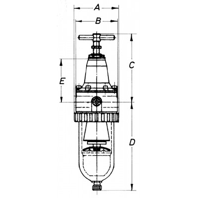 Kompakt-Filterdruckregler mit Kunststoffbehälter und Handablassventil, 0,5 bis 10 bar, G1/2i, BG 06, 2660 l/min