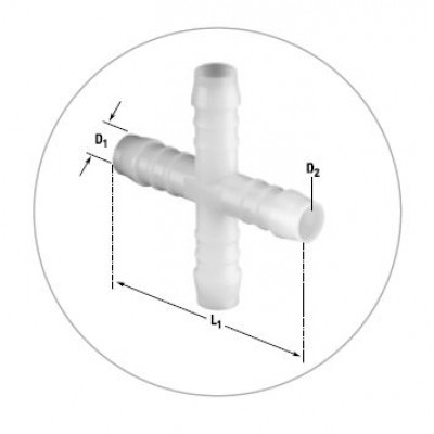Kreuz-Schlauchverbinder aus Azetalharz, Anschluss 4 mm