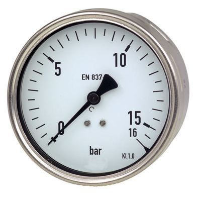 Heavy Duty-Manometer, Ø 100 mm, 0 bis 10 bar, G1/2a hinten, Genauigkeitsklasse 1, Anschluss aus Messing, Edelstahlgehäuse, Glasscheibe