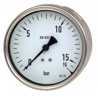 Heavy Duty-Manometer, Ø 100 mm, 0 bis 100 bar, G1/2a hinten, Genauigkeitsklasse 1, Anschluss aus Messing, Edelstahlgehäuse, Glasscheibe