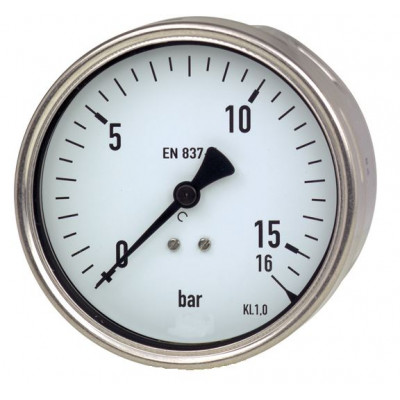 Heavy Duty-Manometer, Ø 100 mm, 0 bis 2,5 bar, G1/2a hinten, Genauigkeitsklasse 1, Anschluss aus Messing, Edelstahlgehäuse, Glasscheibe