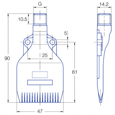 Mehrkanal-Flachstrahldüse 47 mm aus POM-Kunststoff, G1/4a, (mit Verschlussleiste, Schlauchnippel 8 mm, Stahlklemmstück 85 mm)