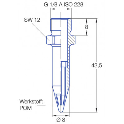 Mehrkanal-Mini-Rundstrahldüse ø 8 mm aus Ms/POM, M12x1,25a