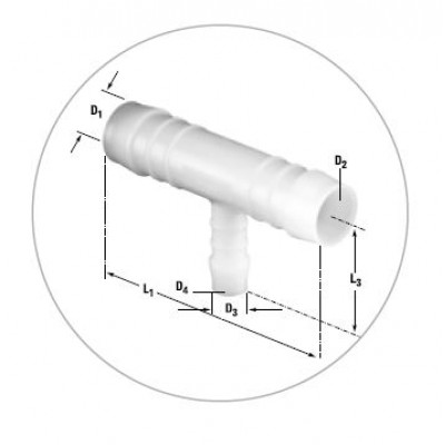 T-Schlauchverbinder aus Azetalharz, reduziert, Anschluss 3-4-3 mm