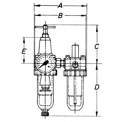 Kompakt-Wartungseinheit 2-teilig mit Kunststoffbehälter und Handablassventil, G1/2i, BG 06, 1830 l/min