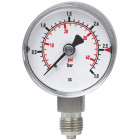 Edelstahl-Manometer, Chemieausführung, Ø 63 mm, 0 bis 40 bar, G1/4a unten, Genauigkeitsklasse 1,6, Anschluss aus Edelstahl, Edelstahlgehäuse, Kunststoffscheibe