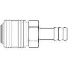 Schnellverschlußkupplung aus Edelstahl 1.4305, einseitig absperrend, FKM, mit Schlauchtülle 8 mm, NW7,2, max. 35 bar, -15 bis 200 °C