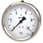 Edelstahl-Manometer mit Glyzerinfüllung, Ø 63 mm, 0 bis 6 bar, G1/4a hinten, Genauigkeitsklasse 1,6, Anschluss aus Messing, Edelstahlgehäuse, Kunststoffscheibe