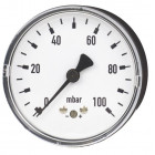 Standard-Manometer mit Kapselfeder, Ø 63 mm, 0 bis 160 mbar, G1/4a hinten, Genauigkeitsklasse 2,5, Anschluss aus Messing, Kunststoffgehäuse, Kunststoffscheibe