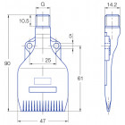 Mehrkanal-Flachstrahldüse 47 mm aus POM-Kunststoff, G1/4a, (mit Verschlussleiste, Schlauchnippel 8 mm, Stahlklemmstück 85 mm)