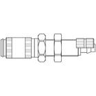 Mini-Schnellverschlußkupplung aus Messing, beidseitig absperrend, NBR, mit Schottverschraubung und Überwurfmutter, für Pneumatikschlauch 3 x 5 mm, NW2,7, max. 35 bar, -20 bis 100°C